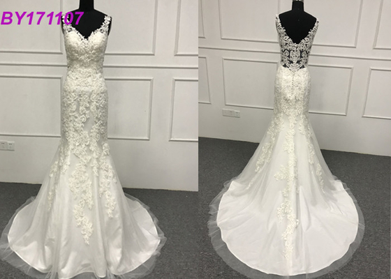 100% Sweetheart Mermaid Wedding Dress , Long Beaded Mermaid Wedding Gown