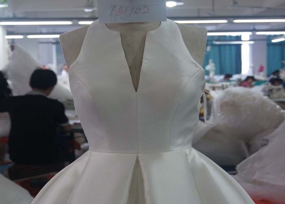 Simple Satin A Line Halter Female Wedding Dress With Zipper Back Backless Design