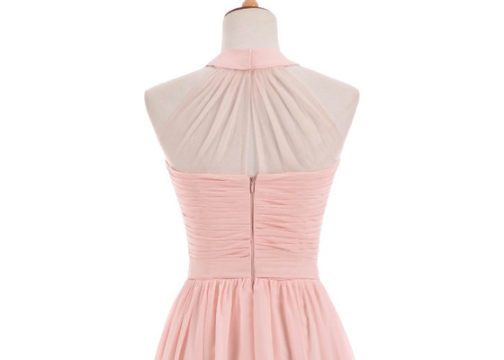 Elegant Pale Pink Bridesmaid Dresses , High Collar Long Chiffon Bridesmaid Dresses