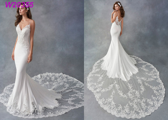 Λευκιά γοργόνα Wedding Dress de Noiva Boho Ντουμπάι Αραβικά Vestido θηκών λουριών μακαρονιών